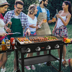 Commercial Griddle On Cart, 36' Heavy Duty Manual Flat Top Griddle, Outdoor Cooking Station With Side Shelves, Steel Natural Gas Griddle, 4-Burners Restaurant Portable Tested ToStandards