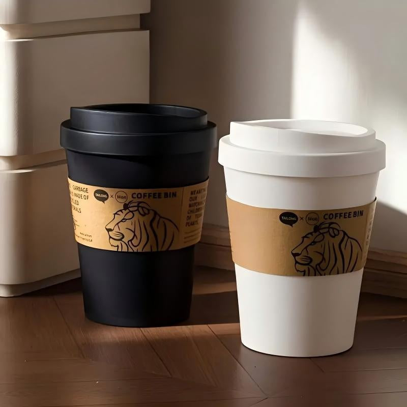 Deodorizing Trash Can 2025 New Elegant Lion Theme Coffee Cup Trash Can Deodorizing Push-On Lid Black And White Odor Resistance High Aesthetic Large Capacity