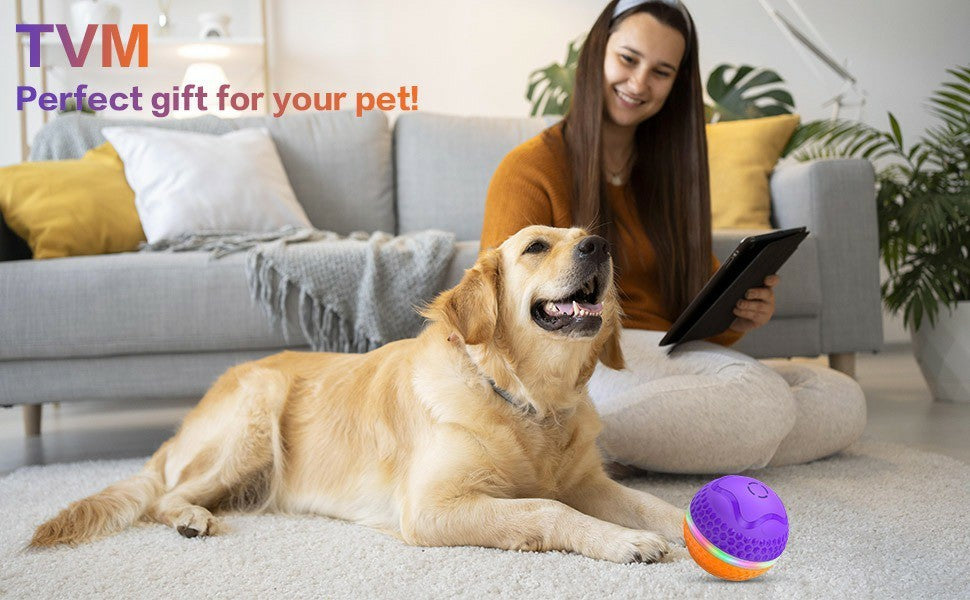 Dog Toys Ball, Automatic Rolling Toy, Lively Pet Ball For Medium, Large Dogs To Relieve Boredom, Activated Automatic Motion Dog Balls Toy With LED Flash, USB Rechargeable Orange Purple Interactive