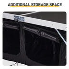 4ft 47cm Wide Black Outdoor Folding Table, Aluminum Alloy Rectangular, Two-fold Tabletop With Black Fabric Cupboard, 3 Height Adjustments.