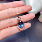 Blue Zircon Diamonds Gemstones Pendant Necklace