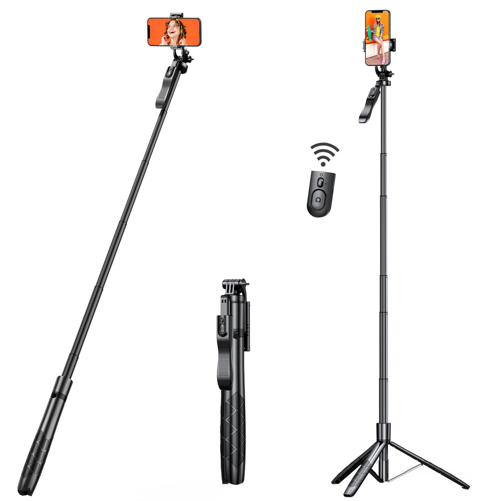 Selfie Stick Tripod, All In One Extendable Phone Tripod Stand With Wireless Remote  Rotation For iPhone And Android Phone Selfies, Video Recording, Vlogging, Live Streaming, Aluminum, Black