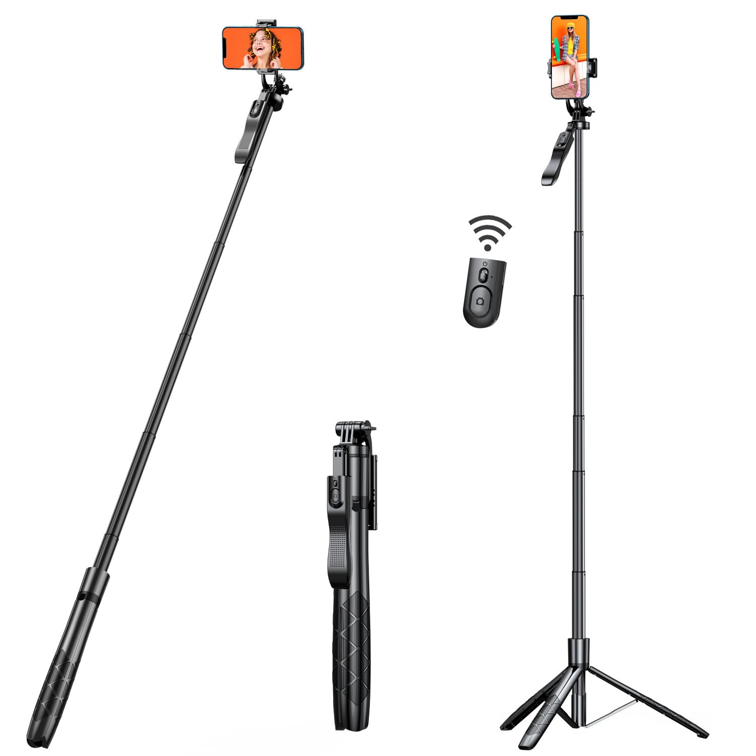 Selfie Stick Tripod, All In One Extendable Phone Tripod Stand With Wireless Remote  Rotation For iPhone And Android Phone Selfies, Video Recording, Vlogging, Live Streaming, Aluminum, Black