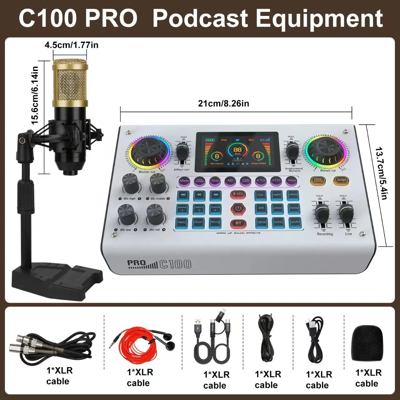 Big Discount C100PRO Lightweight And Portable Digital Sound Card, Real-time Voice Changer, Intelligent Noise Reduction, And Instrument Reverberation