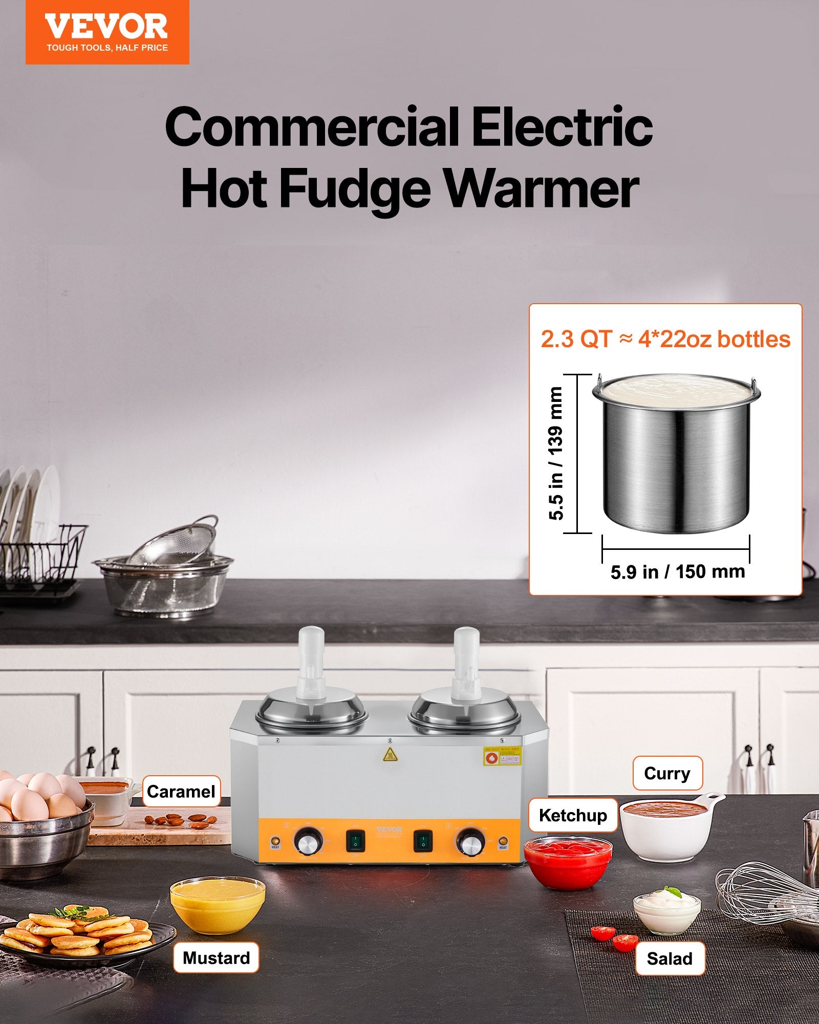 2.4x2 L Electric Cheese Dispenser With Pump Commercial Hot Fudge Warmer 86F-230F