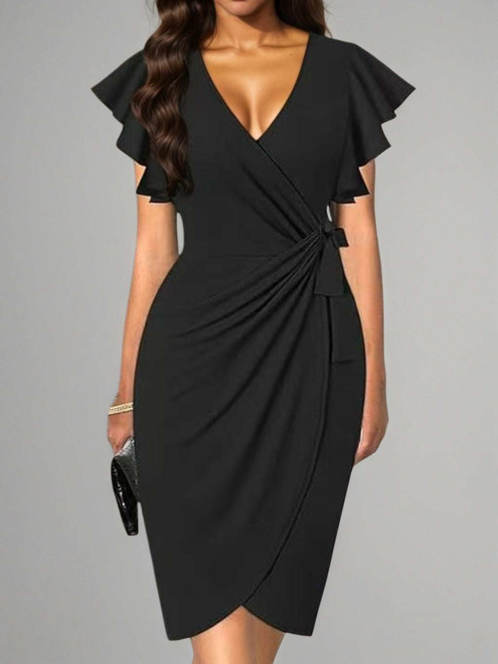 Middle Eastern New Women's Deep V-neck Pleated Sleeve Tight Casual Fashion Dress