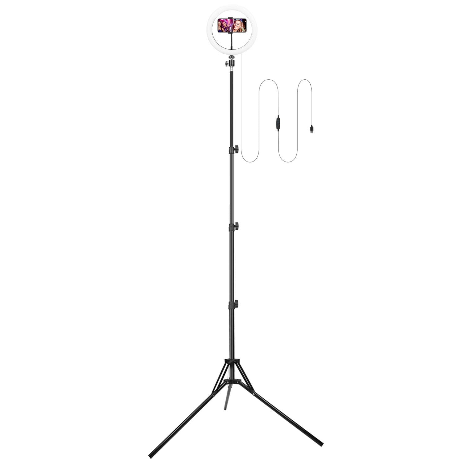 Selfie Ring Light 10in LED Dimmable 120 LEDs Makeup Ring Lights With Adjustable Tripod Stand Cell Phone Holder USB Powered For YouTube Video Live Stream Makeup Photography