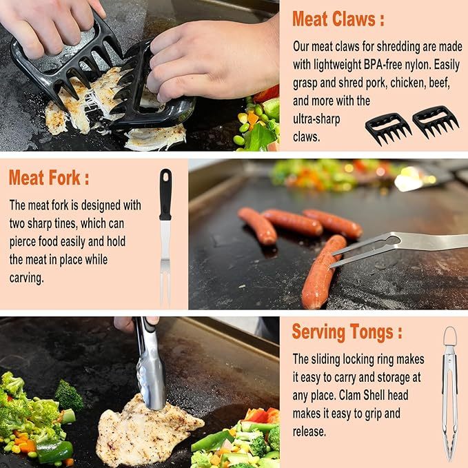 38PCS Griddle Accessories Kit, Professional Grill Tools Set For Outdoor Barbecue, Stainless Steel Griddle Spatula Set With Tongs, Smash Burger Press, Carry Bag, Perfect Grilling Gifts