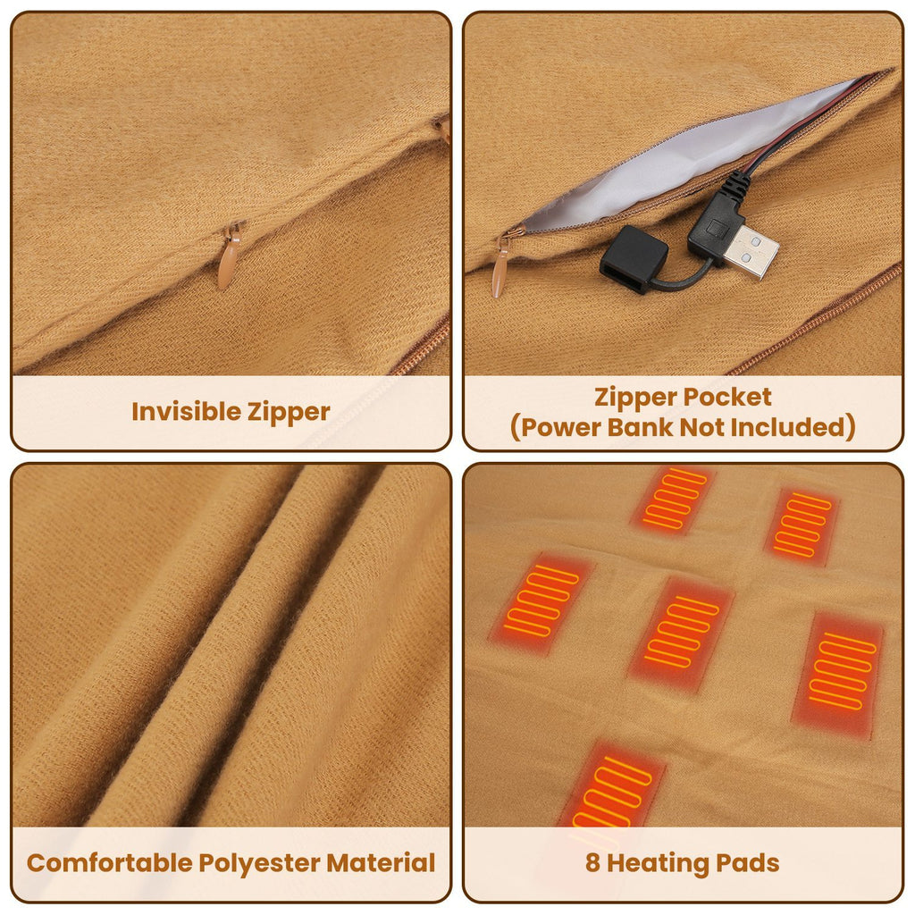 Big Savings 1Pc 79x24In USB Heated Shawl With Teasel Wearable Heating Blanket Electric Throw Wrap Indoor Outdoor With Zipper 3 Heating Levels Machine Washable For Outdoor Home Office