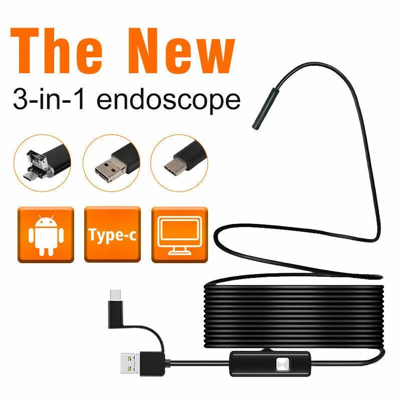 USB Camera Scope 5M 6LEDs Snake Endoscope Borescope 8mm Inspection For Android