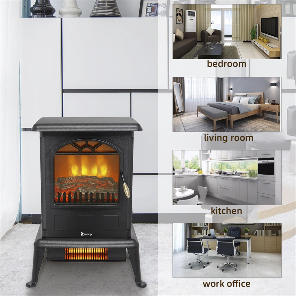 Vertical Fireplace HT1108 1500w Vertical Fireplace Machinery Fake Firewood Single Color 2 Quartz Tubes Black