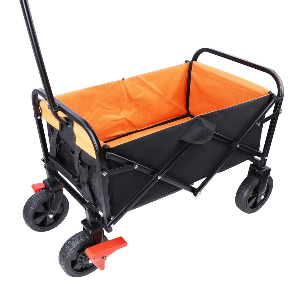 Mini Folding Wagon Garden Shopping Beach Cart  Black Yellow Brake