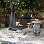 Outdoor Sun Tanning Chair, Folding Chaise Lounge, 4-Position Reclining Back, Armrests, Removable Pillow, Black