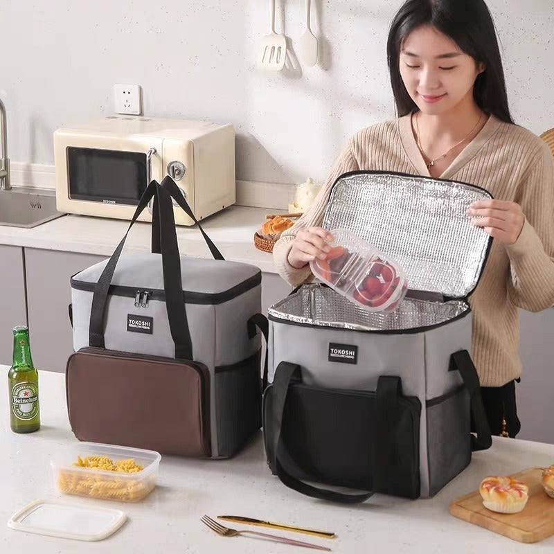 Black Insulated Lunch Bag Durable & Stain-Resistant Oxford Fabric, Excellent Thermal Performance For Hot Cold Food