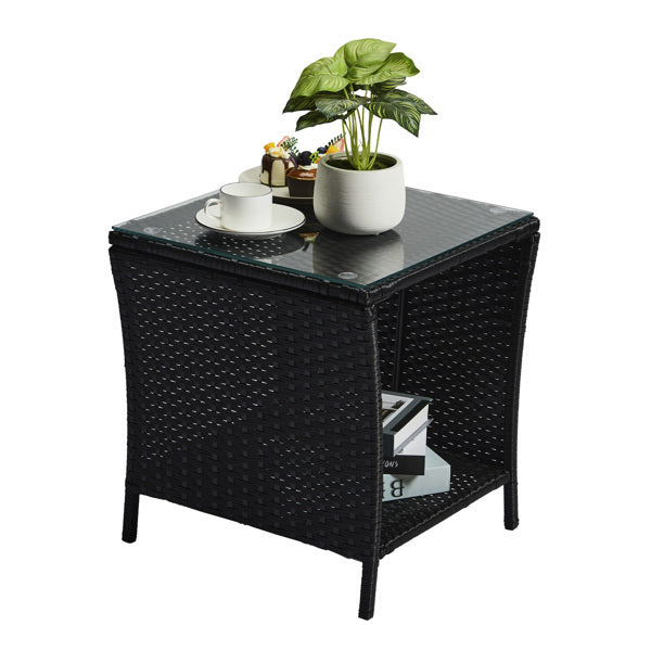 Glass-topped, Black Four-threaded Rattan, Double-layered, Braided Rattan Edge, N001