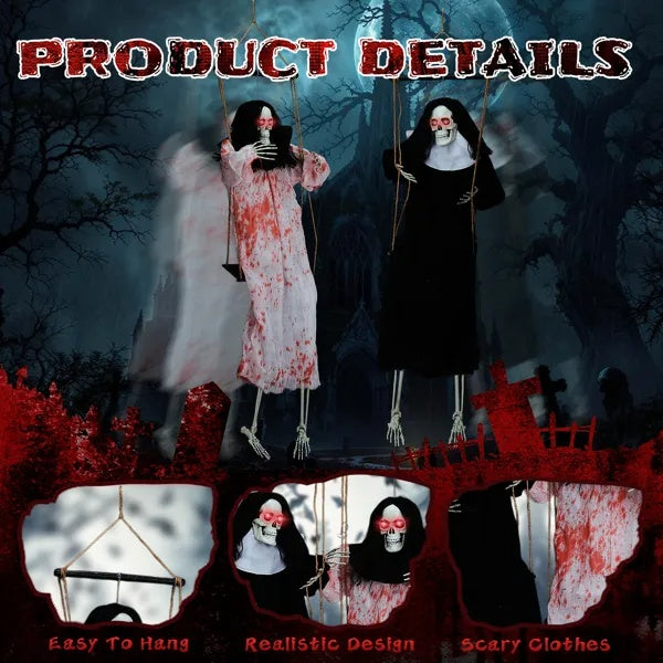 Halloween Outdoor Decorations 2 Packs Hanging Ghosts Decor With Lighted Up Eyes And Horror Scream, 3ft Scary Grim Reaper Swinging Ghost Flying For Yard Patio Lawn Garden