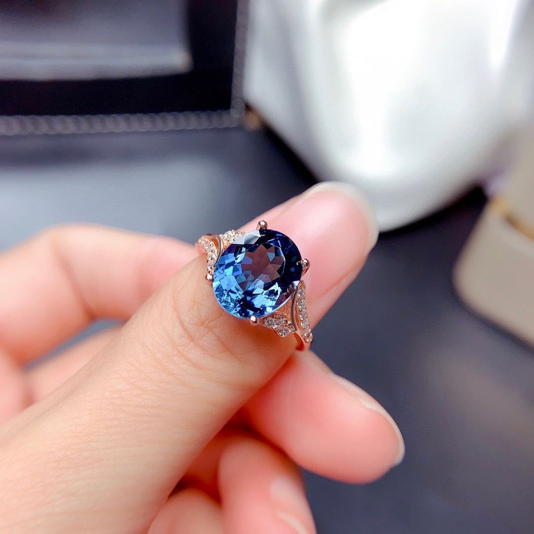 Blue Zircon Diamonds Gemstones Pendant Necklace