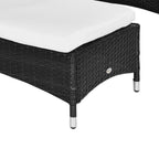 3 Piece Outdoor Loungers With Armrests Cushion Wicker Lounge Chair Set Headrest  Side Table  Wheel  Black