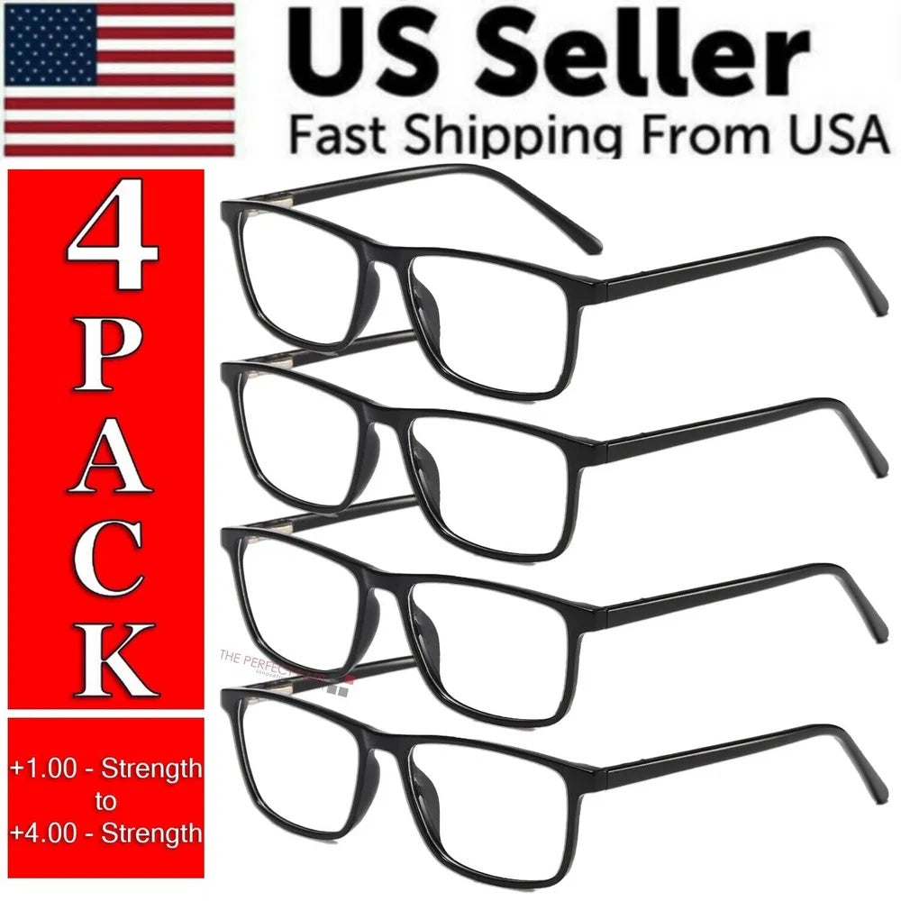 Unisex Reading Glasses Men's Women's Unisex Readers Eyeglasses 4 Pack Glasses New Square