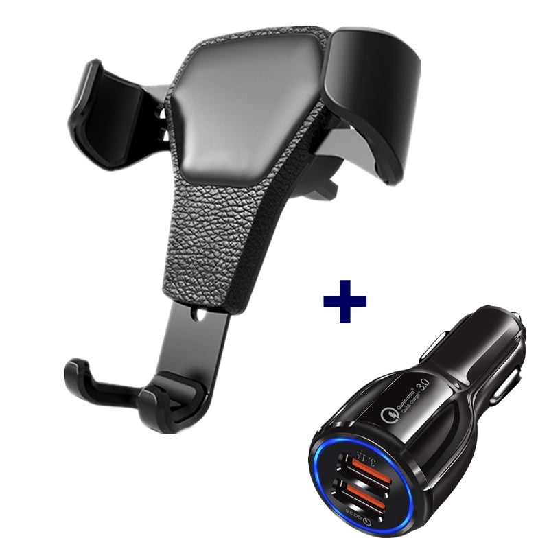 iPhone & Android Leather grain gravity mobile phone car holder
