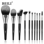 Beili Christmas Gift Makeup Brush Set Of 10, Kabuki Brushes With Synthetic Hair For Foundation, Concealer, And Eyeshadow.