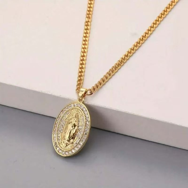 Vintage Men's Virgin Mary Zircon Pendant Necklace,Versatile For Multiple Occasions,Perfect Gift For Mother's Day, Teacher Appreciation Day And Graduation