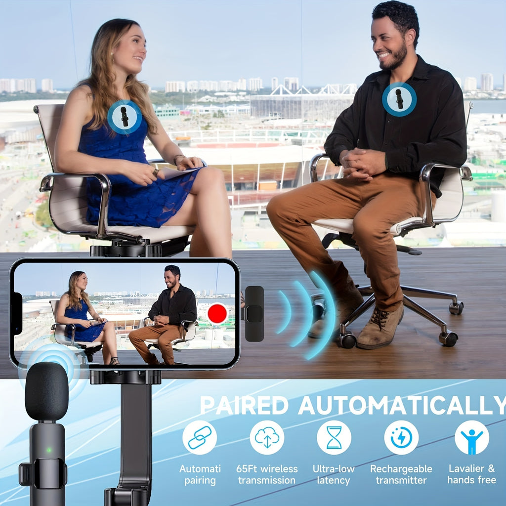 iPhone and Android Wireless Lavalier Lapel Microphone For iPhone iPad Professional Wireless Clip Mic - Cordless Omnidirectional Condenser Recording Mic For Interview Video Podcast Vlog YouTube
