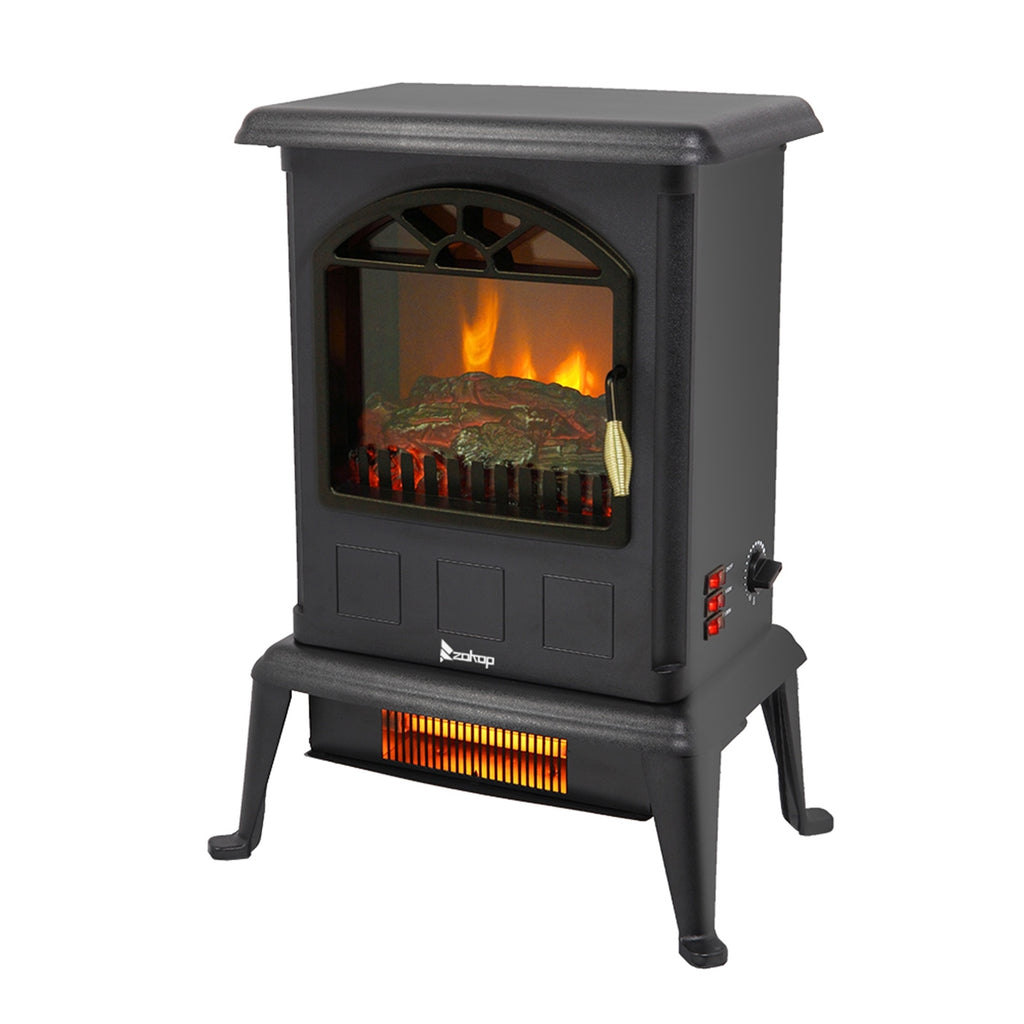 Vertical Fireplace HT1108 1500w Vertical Fireplace Machinery Fake Firewood Single Color 2 Quartz Tubes Black
