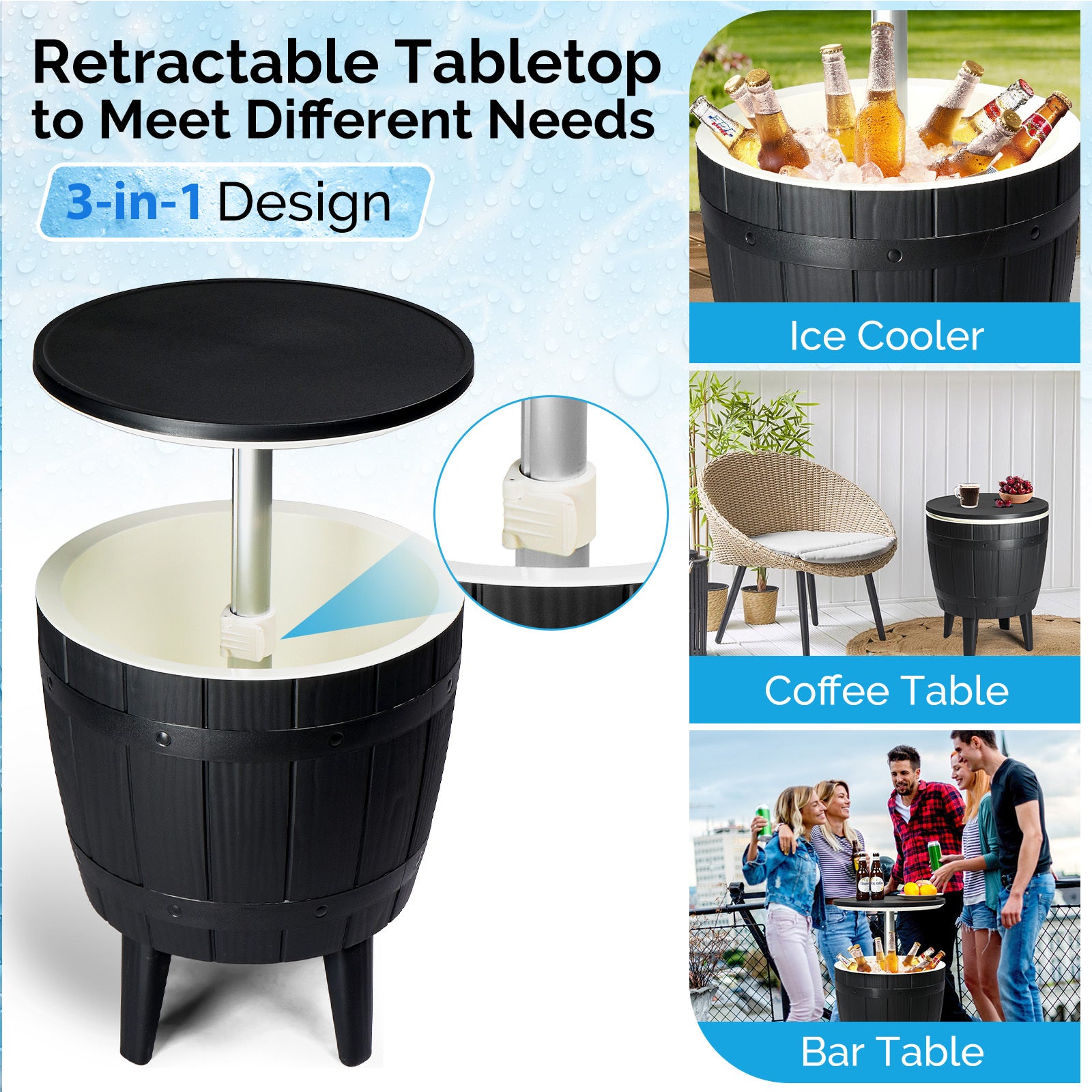 Ice Bucket Black Four Legged Plastic Side Table