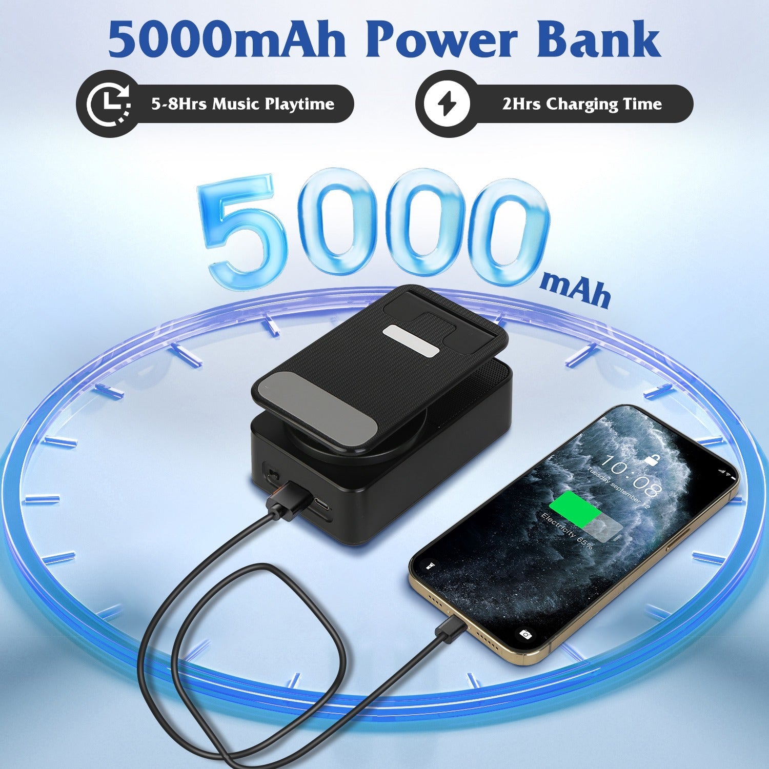 iPhone iPad 1Pc 4 In 1 Foldable Wireless Speaker Phone Stand With Power Bank 360Degree Rotatable Stand Wireless Speaker 5000mAh Battery RGB Light For iPhone iPad