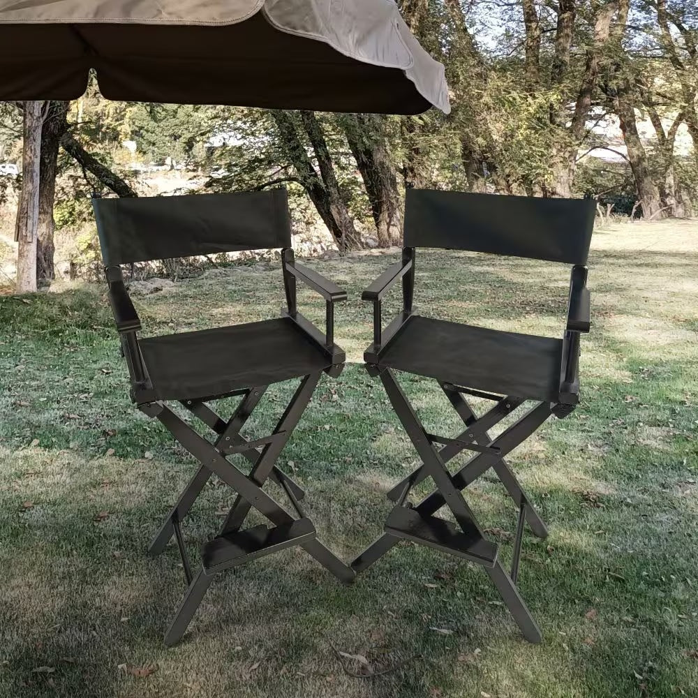 Foldable Outdoor Casual Home Director's Chair, Black Frame Black Canvas, Suitable For Adults, Foldable Style, 2pcs Set Populus