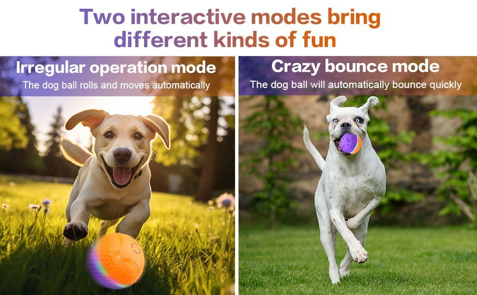 Dog Toys Ball, Automatic Rolling Toy, Lively Pet Ball For Medium, Large Dogs To Relieve Boredom, Activated Automatic Motion Dog Balls Toy With LED Flash, USB Rechargeable Orange Purple Interactive