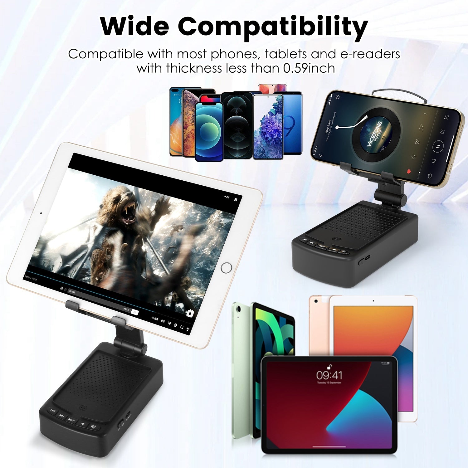 1Pc Cell Phone Stand With HD Surround Wireless Speaker Power Bank Portable Foldable Charging Phone Stand With Anti Slip Base Compatible With Phone Tablet For Home Office Outdoor