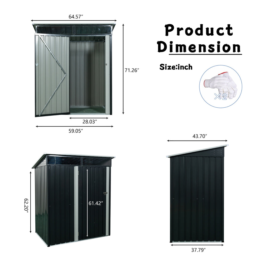 Storage Shed TC53BL 5ft X 3ft Outdoor Metal Storage Shed Transparent Plate Black