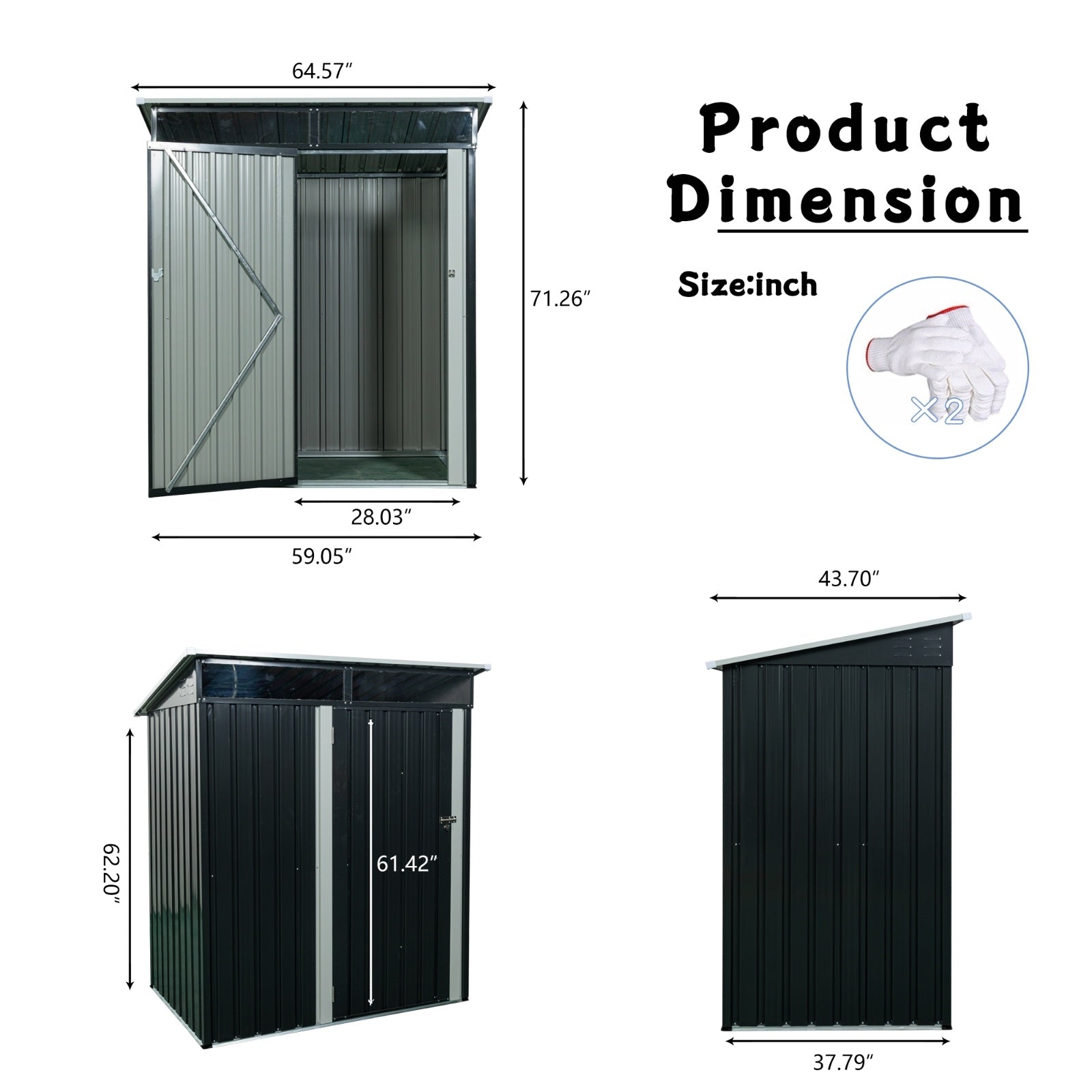 Storage Shed TC53BL 5ft X 3ft Outdoor Metal Storage Shed Transparent Plate Black