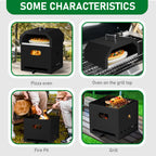 Oven + Grill Black, Square Pizza Oven With Handle, Iron Charcoal Oven