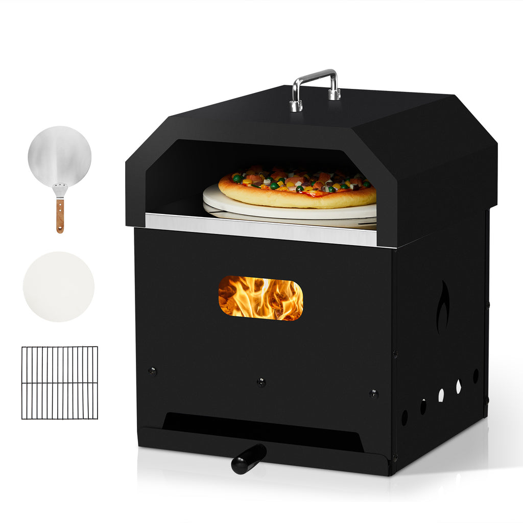 Oven + Grill Black, Square Pizza Oven With Handle, Iron Charcoal Oven