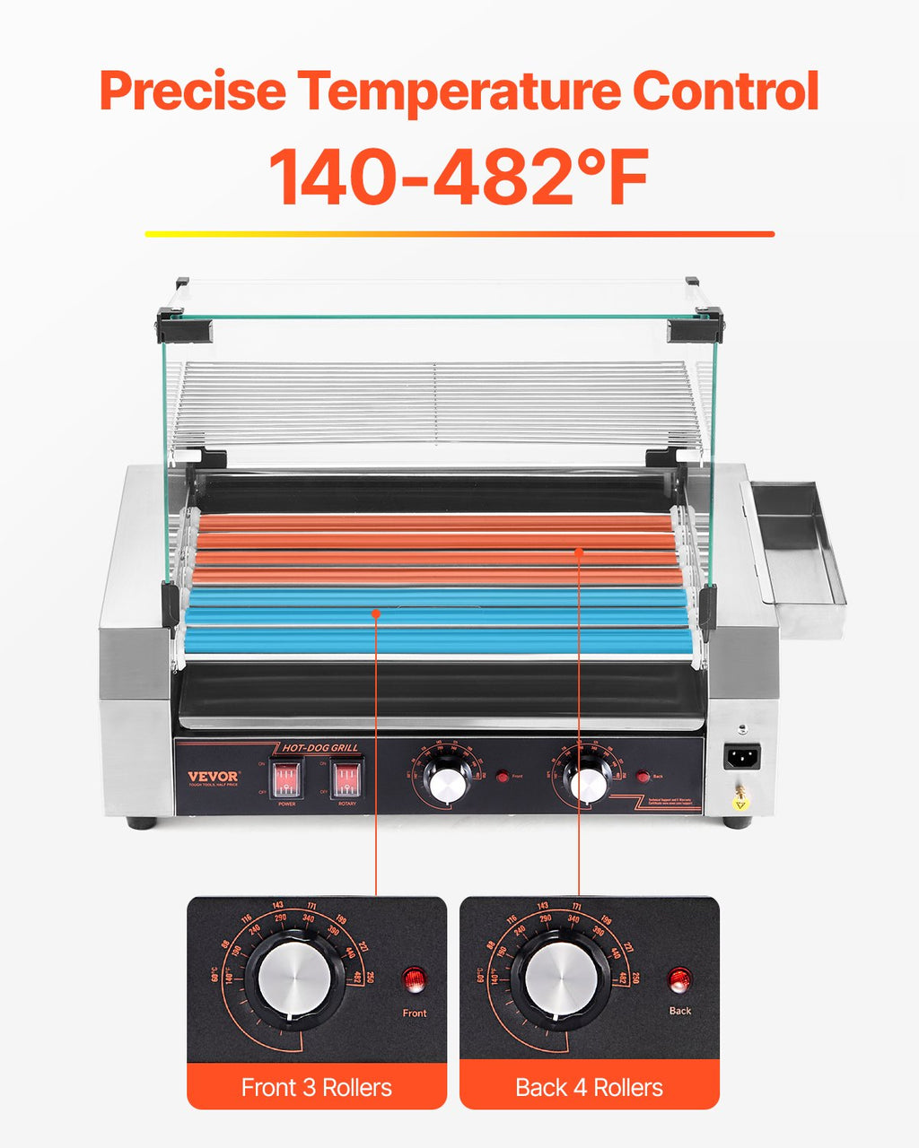 Electric 18 Hot Dog 7 Roller Commercial Grill Cooker Machine Cover 1050W