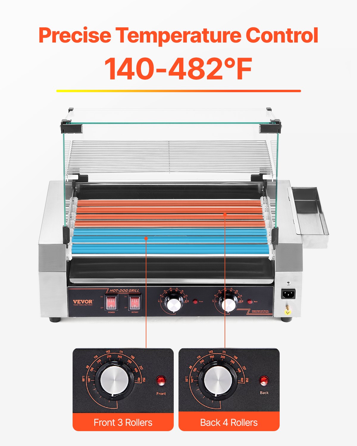 Electric 18 Hot Dog 7 Roller Commercial Grill Cooker Machine Cover 1050W