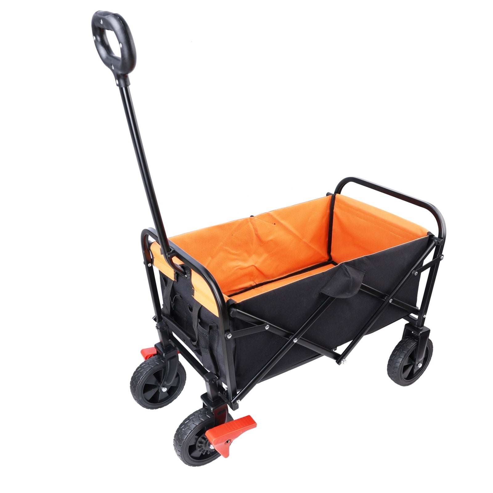 Mini Folding Wagon Garden Shopping Beach Cart  Black Yellow Brake