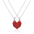 Attractive Wishing Stone Couple Pendant Necklace Ancient Love Token Heart-shaped Electrocardiogram Magnetic Heart Pendant Splicing Necklace Valentine's Day Gift