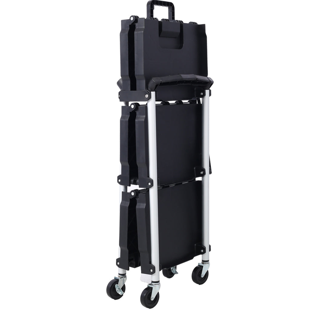 Outdoor Folding 3-Layer Folding Collapsible Service Cart, Black, 50 Lb Capacity