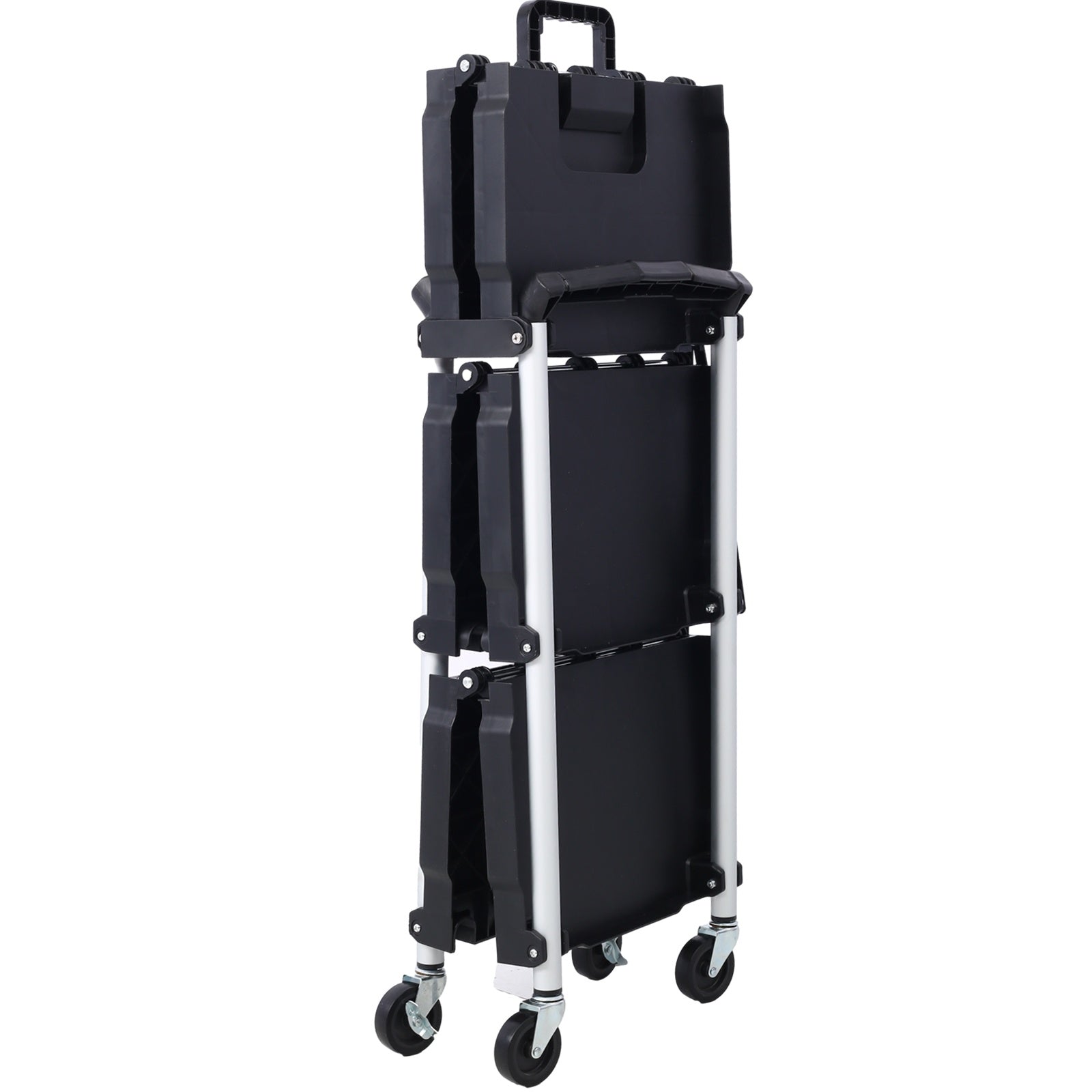 Outdoor Folding 3-Layer Folding Collapsible Service Cart, Black, 50 Lb Capacity