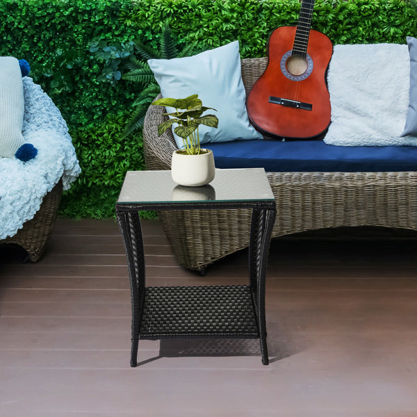 Glass-topped, Black Four-threaded Rattan, Double-layered, Braided Rattan Edge, N001