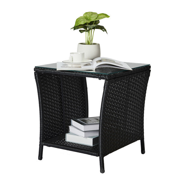 Glass-topped, Black Four-threaded Rattan, Double-layered, Braided Rattan Edge, N001