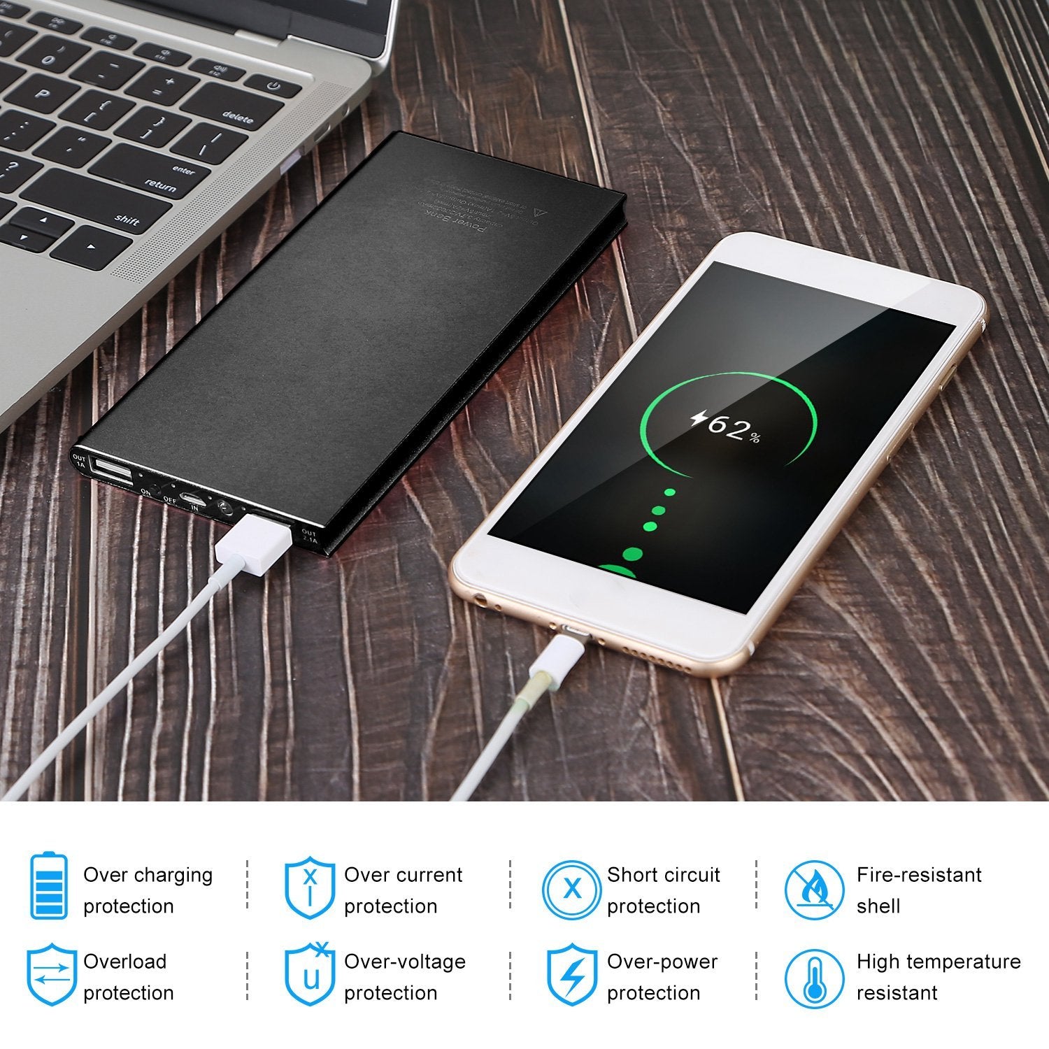 Ultra-thin Power Bank 20000mAh Power Bank Ultra-thin External Battery Pack Phone Charger Dual USB Port