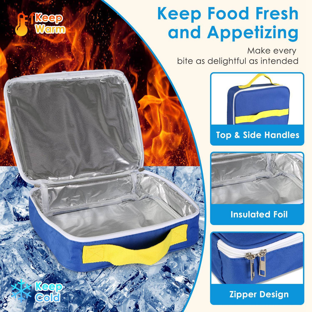 1Pc Kids Lunch Box Thermal Lunch Container With Insulated Storage Bag 2 Compartments Spoon Fork Case Food Safe Spill Resistant