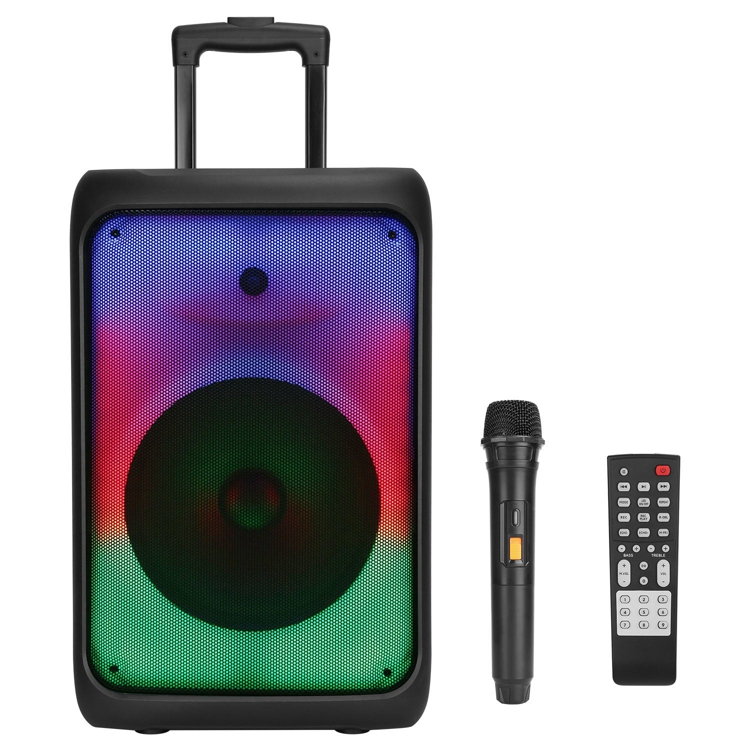 Big Discount 1Pc Portable Wireless Party Speaker Party Speaker With With 5 Colorful Lighting Modes TWS FM USB MMC Slot Aux In Recording Mic Priority Trolley Handle 2 Wheels Remote Control