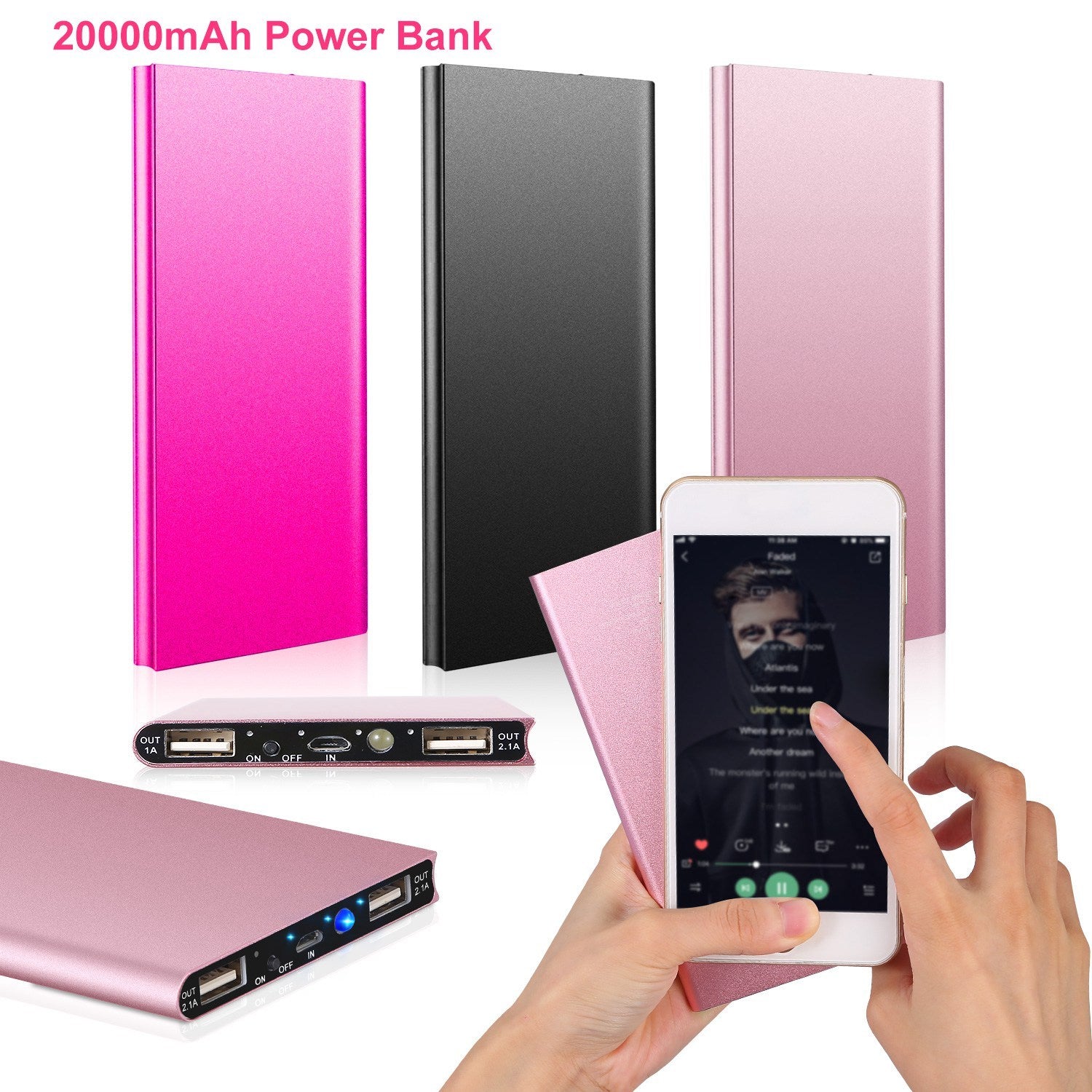 Ultra-thin Power Bank 20000mAh Power Bank Ultra-thin External Battery Pack Phone Charger Dual USB Port