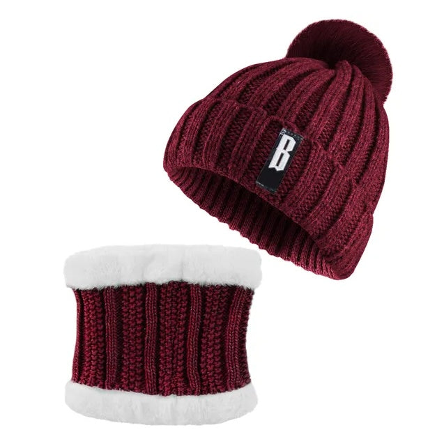 Winter Beanie Hat Scarf Set Women Warm Knitting Skull Cap